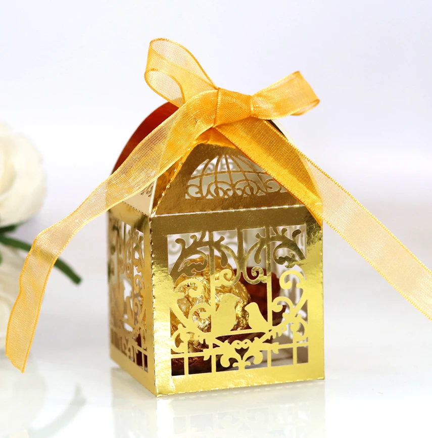 

Золотая лента любовь птица в форме сердца лазер полый Подарочная коробка для вечерние коробка для шоколада пакет/свадебные любимые коробки...