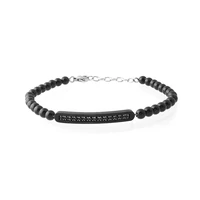 runda mens bracelet black in stainless steel beads with wristband lnlaid zircon adjustable size 22cm charm bead bracelet
