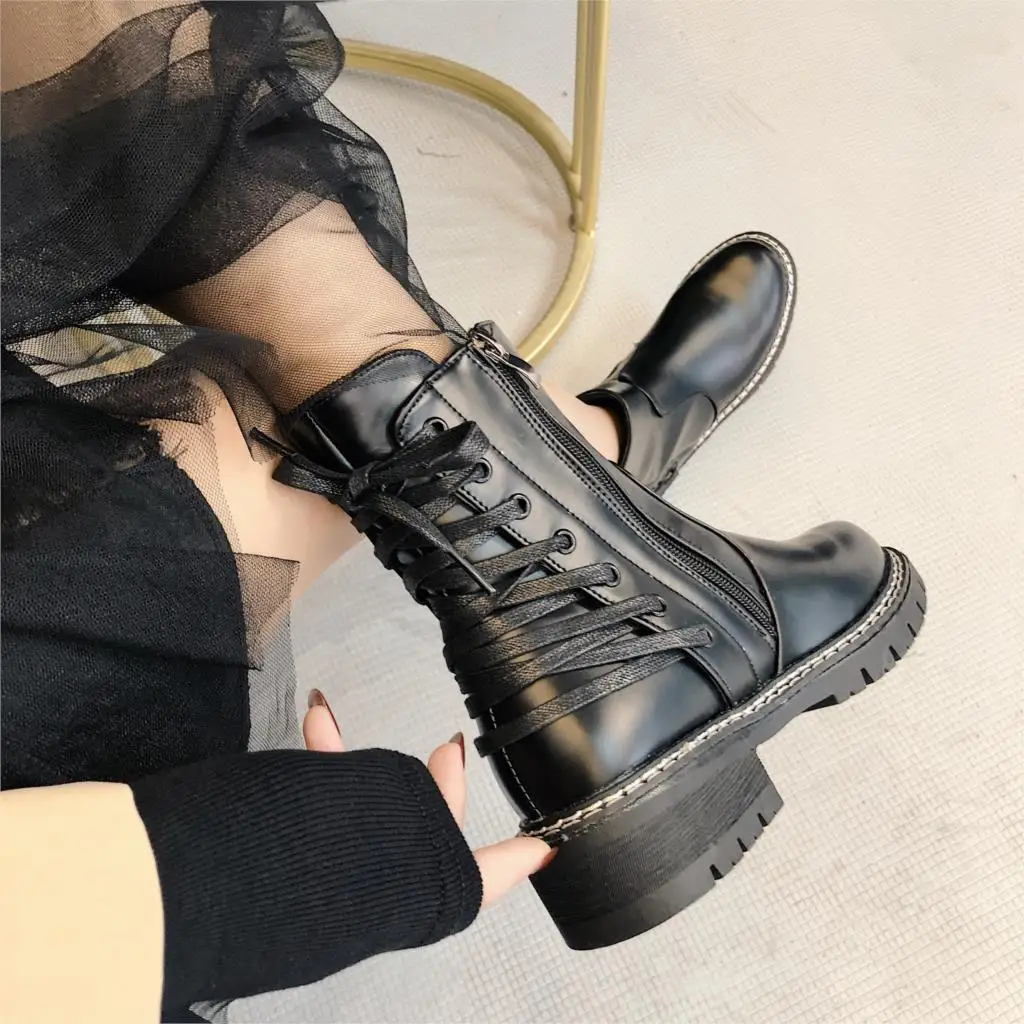 Модные ботинки со шнуровкой сзади Femme Новинка 2019 года Зимние Замшевые Кожаные