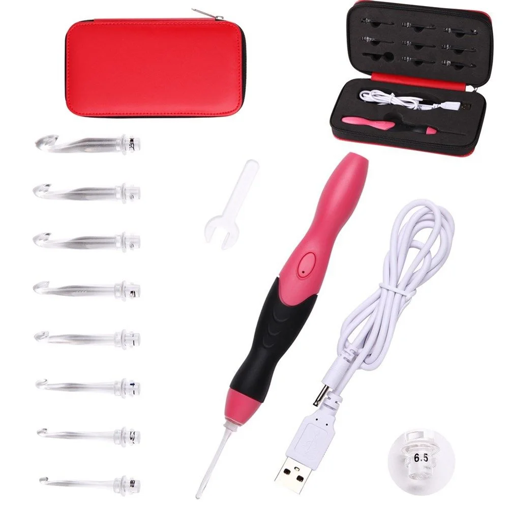 Красный 9 в 1 Led Light Up USB крючком крюк шарф портативный DIY свитер Регулируемая яркость с чехлом эргономичные ручки вязаный набор ремесло - Цвет: Красный