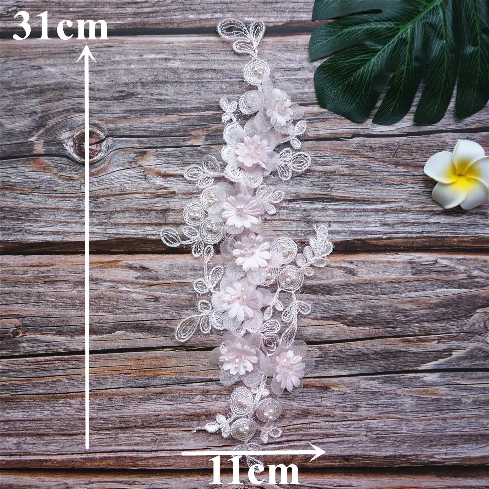 Розовые бусины в форме цветов кружевной материал для свадьбы платье оторочка с