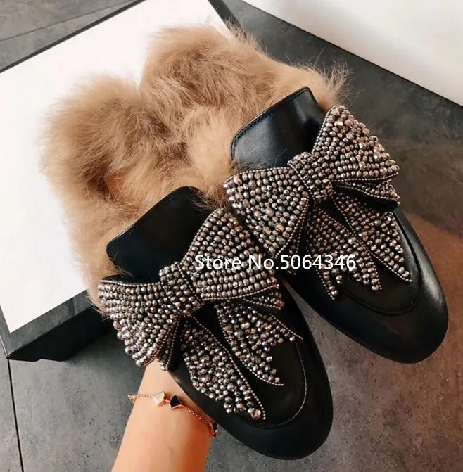 Стразы и бантиком бабочкой черные Для женщин тапочки с закрытым носком на