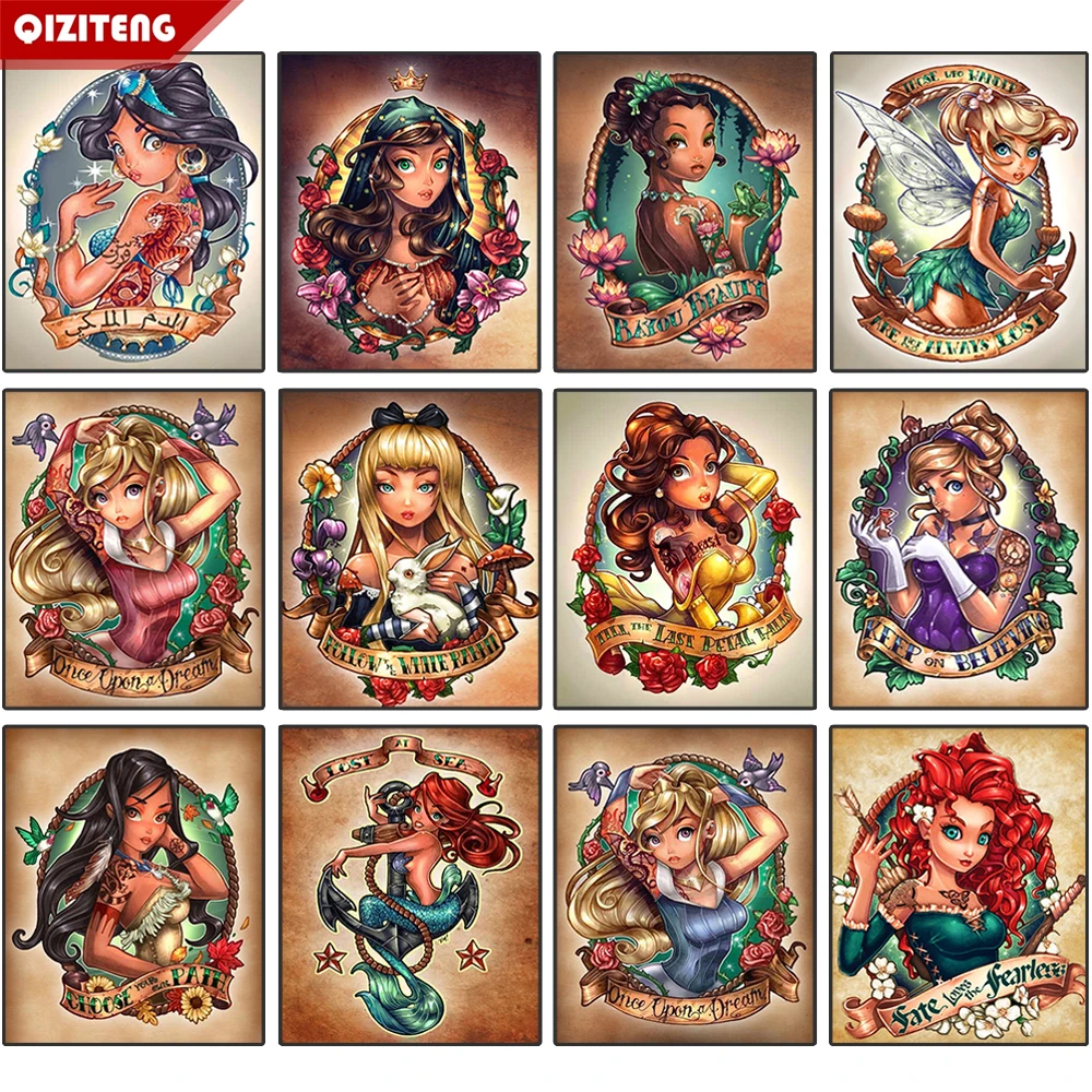 

Алмазная картина «сделай сам», мультяшная девушка, полноразмерная Алмазная Вышивка крестиком, 3D Стразы, мозаика, подарочный набор, украшени...