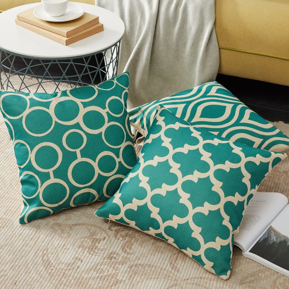 

New Geometric Cushion Cover Turquoise Linen Throw Pillow Cover Bed Decoration Throw Pillow Sofa Pillows Decor Home Home Decor