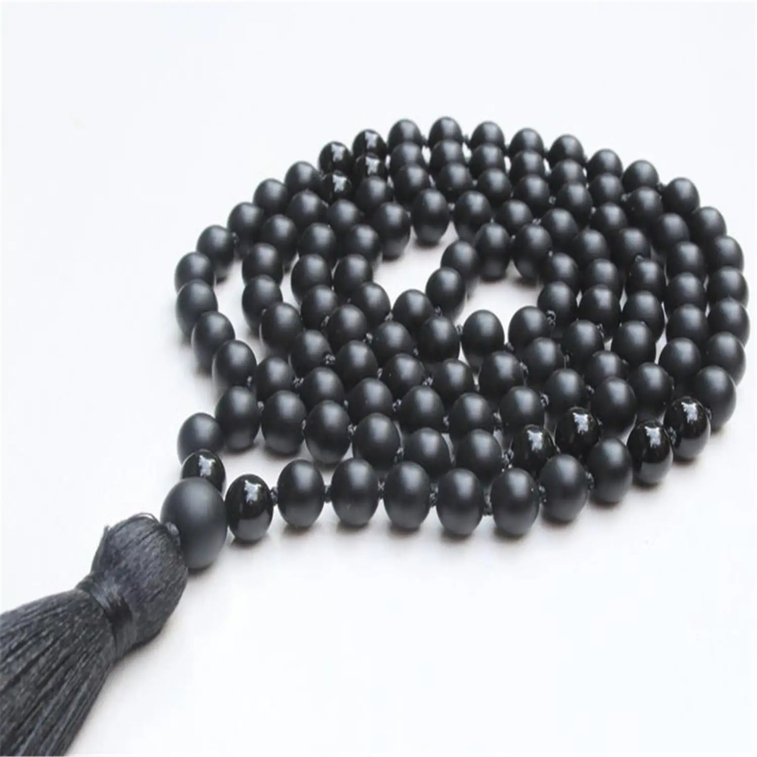 8mm Black Onyx Gemstone 108 Beads Handmade Tassel Necklace Meditation Japa Religious Spirituality Wristband Buddhism Retro | Украшения и