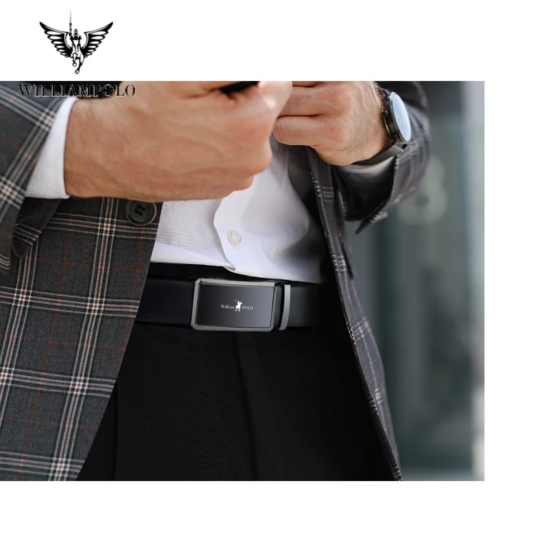

WilliamPolo Men Belt Genuine Leather Luxury High Quality Automatic Buckle Top Layer Cowhide Belt Pure Men's Business Pants Belt