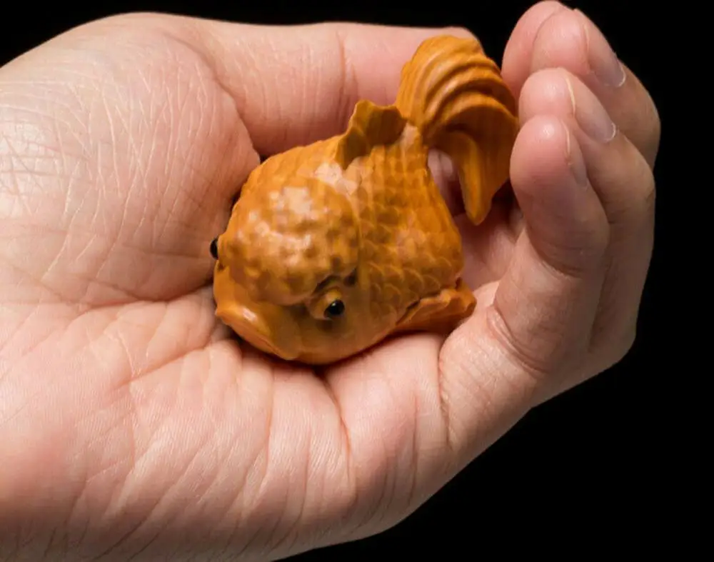 

TJ108- About 6.5*4*3 CM Carved Boxwood Carving Figurine - Gold Fish