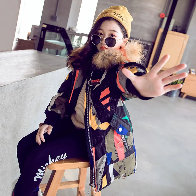 Зимние куртки для девочек 2019 Модное теплое плотное зимнее пальто