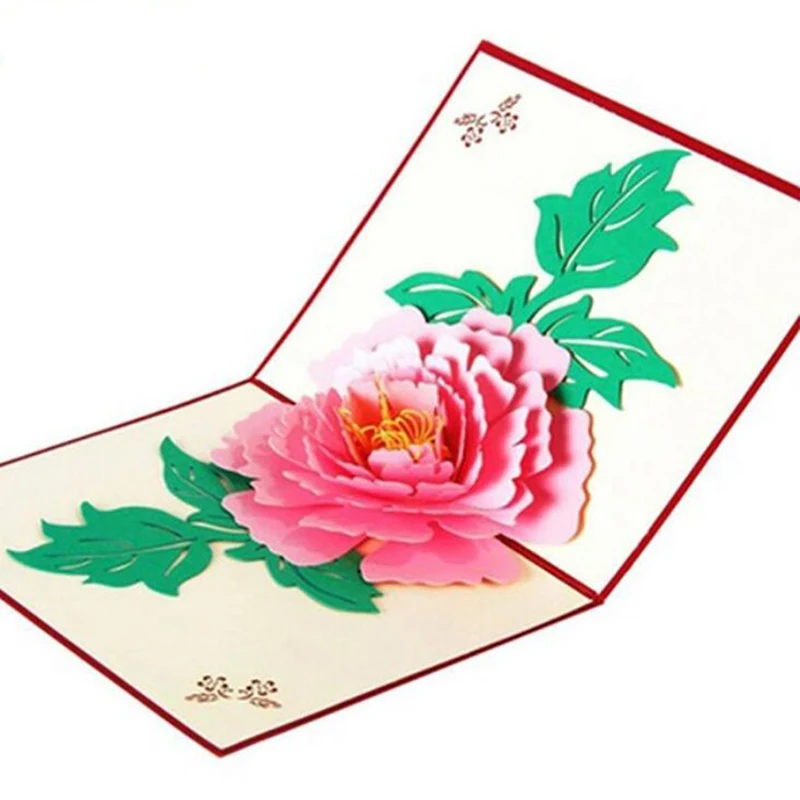 3D Pop UP Cards Gifts Flower Greeting Luoyang Peony Party Invitation Postcards With Envelope Baby Shower Gift Happy Birthday | Дом и сад