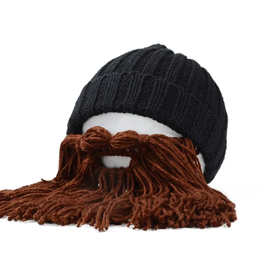 Man Vikings Beanies Knit Hats Beard Handmade Knitted Men's Winter Warm Caps Women Gift Party Mask Cosplay Cap | Аксессуары для