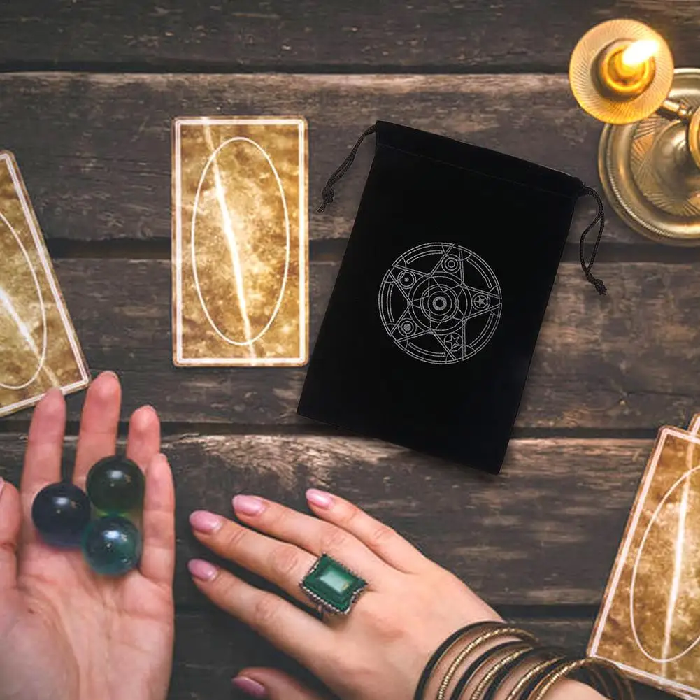 Bolsa de almacenamiento de cartas de Tarot de pentagrama de terciopelo, Mini bolsa con cordones, bolsita con cord&oacute;n para joyer&iacute;a, 2021-3