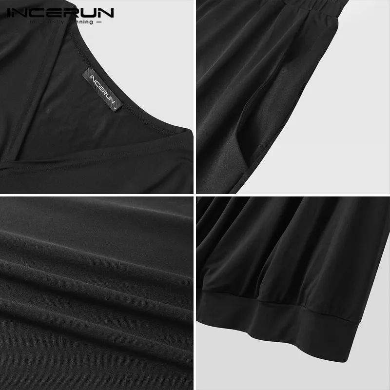 

INCERUN Men Sets Solid Color V Neck Long Sleeve T Shirt Loose Elastic Waist Pants Streetwear Fashion Casual Mens Suits 2 Pieces