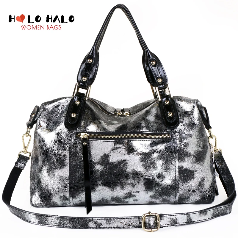 

Fashion Female Crossbody Bags Casual Purses and Handbags Solid Color Genuine Leather Serpentine High Capacity Boston Bag 2021