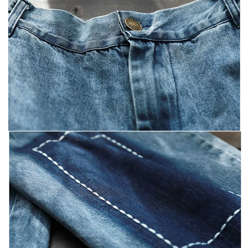 

NINI WONDRLAND 2021 Spring Do Old Cotton Vintage Denim Pants Women Elastic Waist Casual Harem Jeans Lady Autumn Trousers Pocket