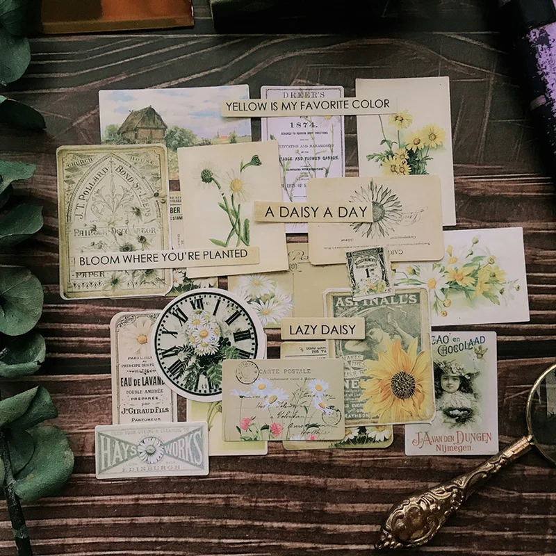 

23Pcs Vintage Daisy Stickers Junk Journal Ephemera Retro Flower Plant Label DIY Aesthetic Stickers Album Scrapbooking Material