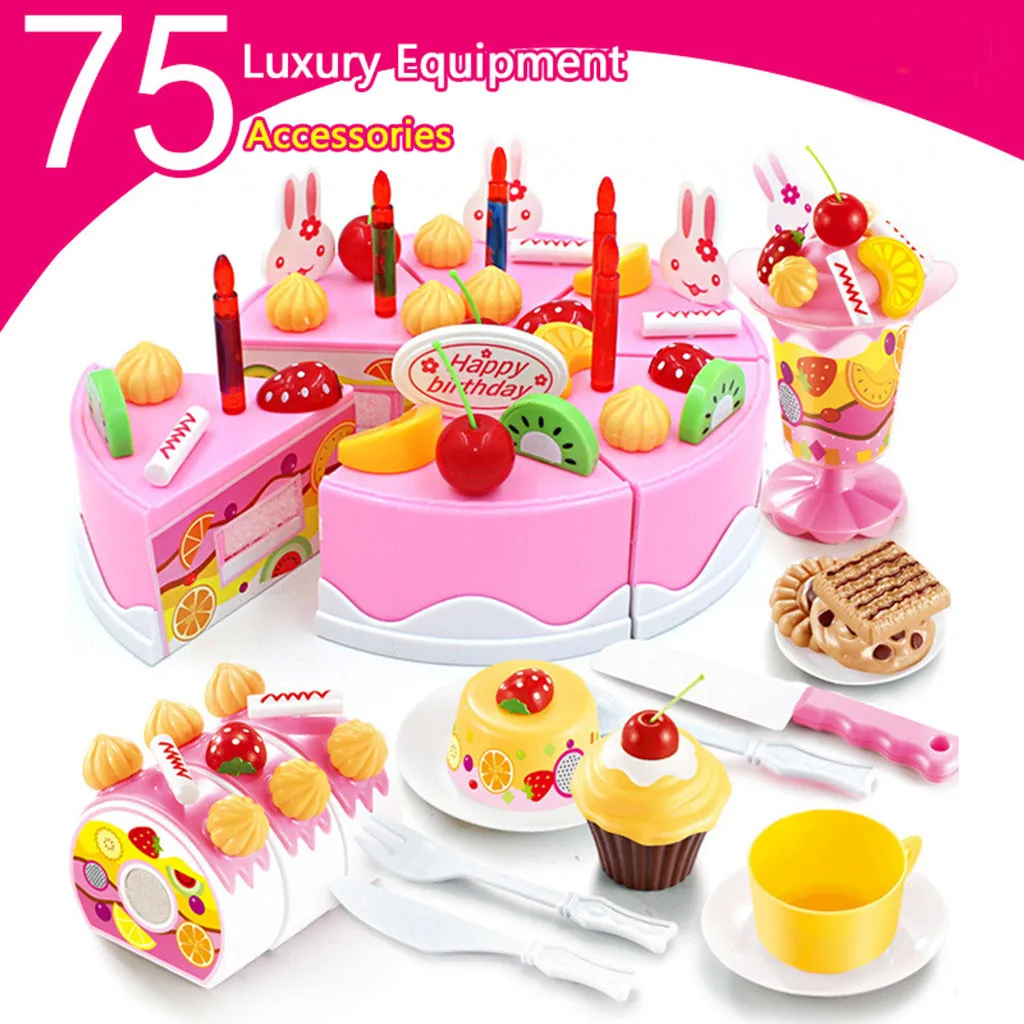 75 шт. DIY игрушечный торт Кухня Еда ненастоящая игра резка фрукты день рождения