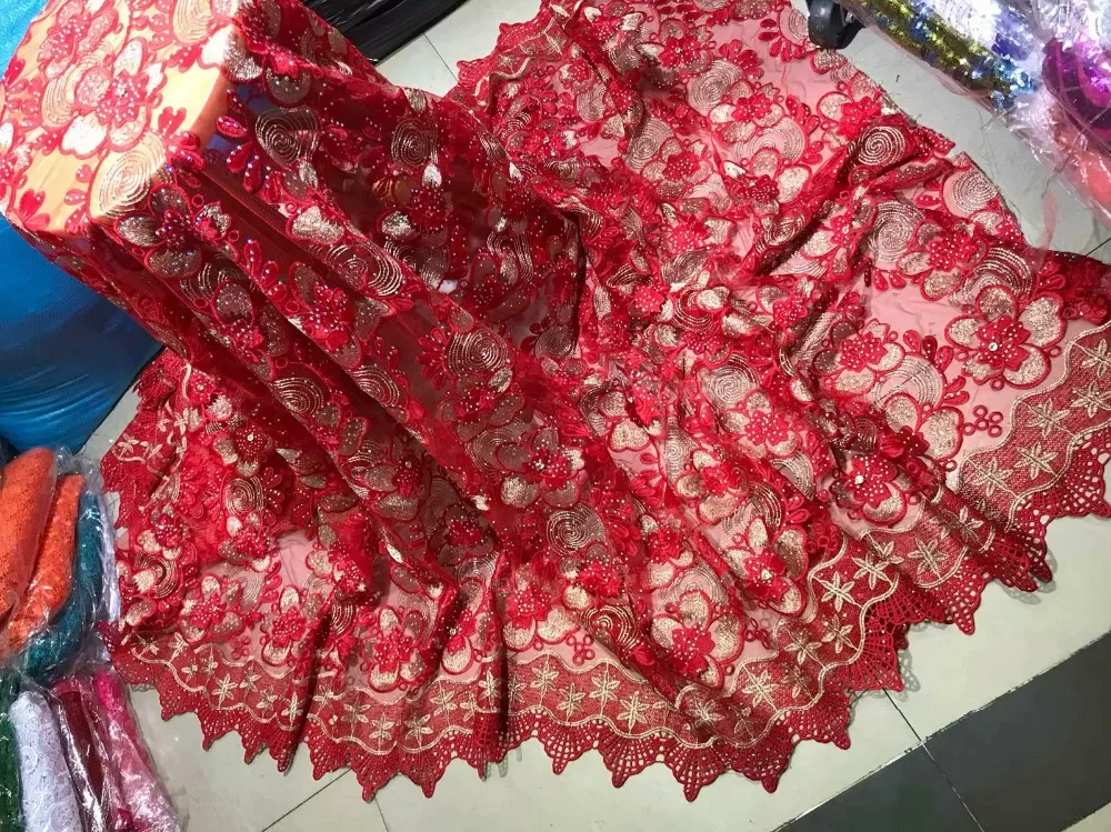 Красная французская кружевная ткань Стразы 2019 высококачественные африканские