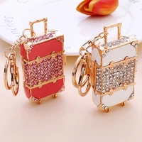 fashion suitcase creative leather bag key chain metal car pendant small gift alloy diamond keyring for key accessories