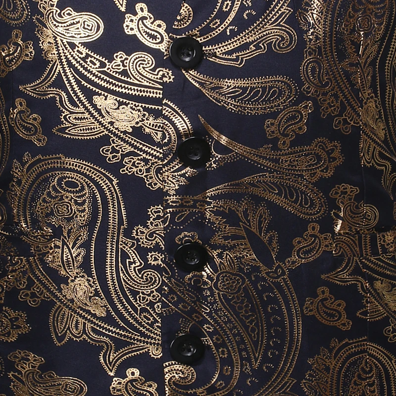 

Mens Hipster Metallic Paisley Printed Suit Vest 2020 Brand Single Breasted Men Tuxedo Vest Waistcoat Men Gilet Costume Homme 3XL