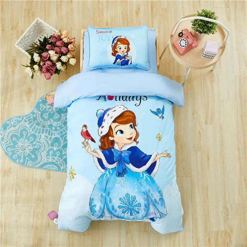 Детские кроватки disney, комплект из 3 предметов, мультяшный пододеяльник принцессы Софии Маккуин с изображением Минни Микки Мауса, детская кроватка, 60x120 см