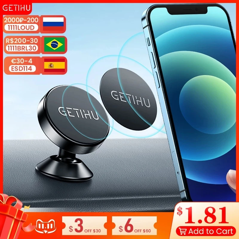 

Магнитный автомобильный держатель для телефона GETIHU, магнитное крепление, подставка для мобильного телефона, поддержка GPS для iPhone 13 12 Xiaomi Huawei...
