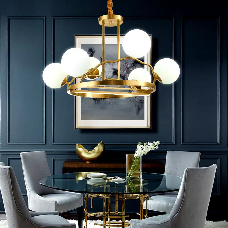 

Nordic LED Copper Chandelier Simple Modern Luxury Glass Ball Chandelier Lighting Beadroom Living Room Dining Room Hanging Lamp