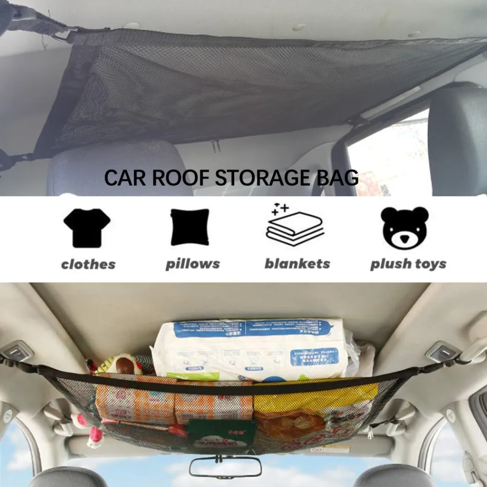 

Car Ceiling Mesh Storage Bag Adjustable Auto Stowing Tidying Interior Accessories Tool Simple Breathable Mesh Zipper Storage Bag