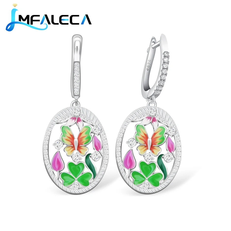 LMFALECA Silver Eearrings for Women Genuine 925 Sterling Silver Jewelry Shiny Dazzling Butterfly Enamel Fine Luxury Jewelry