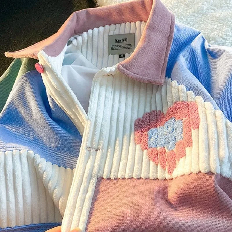 Куртка-бомбер Женская бейсбольная цветная Повседневная Свободная Вельветовая