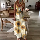 40 # с принтом в виде подсолнухов Макси Платье женская летняя обувь в богемном стиле, в винтажном стиле; Платья без рукавов на каждый день с длинными рукавами и v-образным вырезом; Платье Летнее