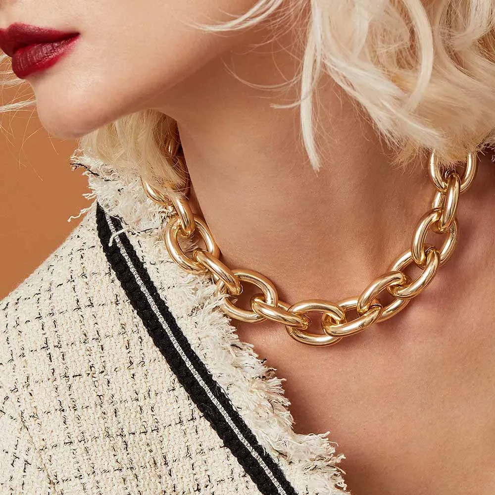 

WG Fashion Clavicle Chain Necklace Punk Choker Collar Statement Exaggerated Metal Thick Chain Necklace For Lovers Jewelry