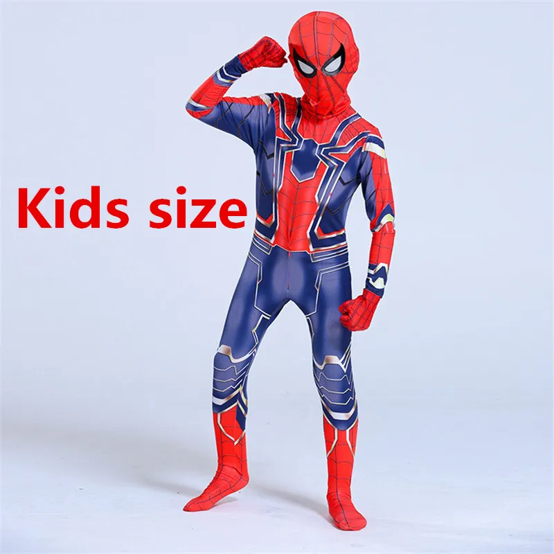 Kids costume 1 Детский комбинезон на молнии, комбинезон для взрослых, костюм супергероя Майлз Моралес, костюм на Хэллоуин, костюм Питера Паркера - Цвет: Kids costume 1