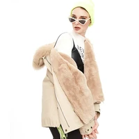 2020 winter womens new jacket fox fur collar removable rex rabbit fur liner leather grass coat fur jacket fur coat fluffy