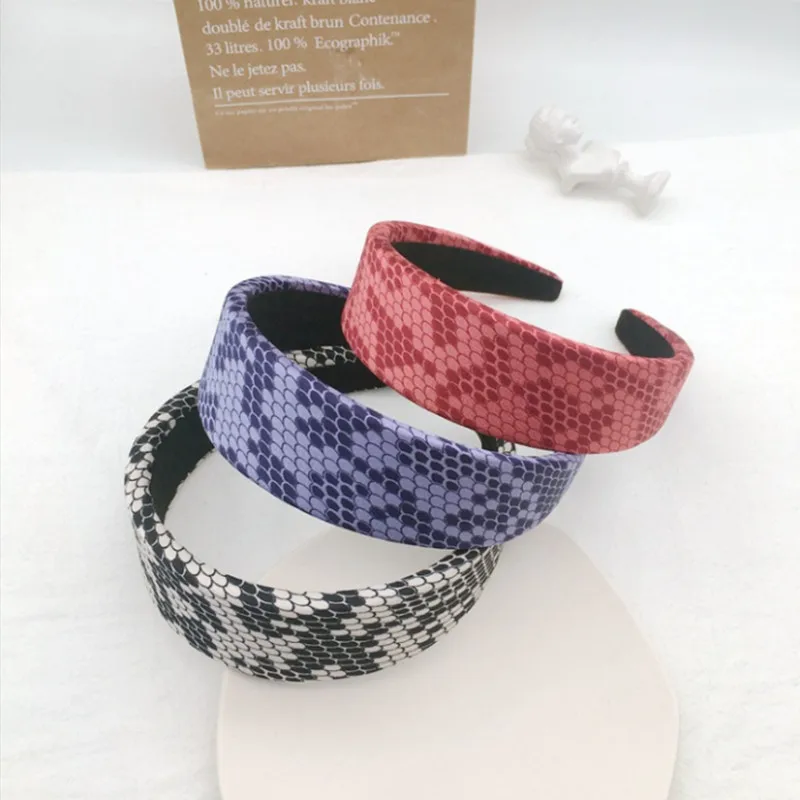 

New Satin Snake Print Wave Dot Tie-dye Retro Velvet Sponge Headband Hair Accessories Female Wide-brimmed Hair Girl Headdress