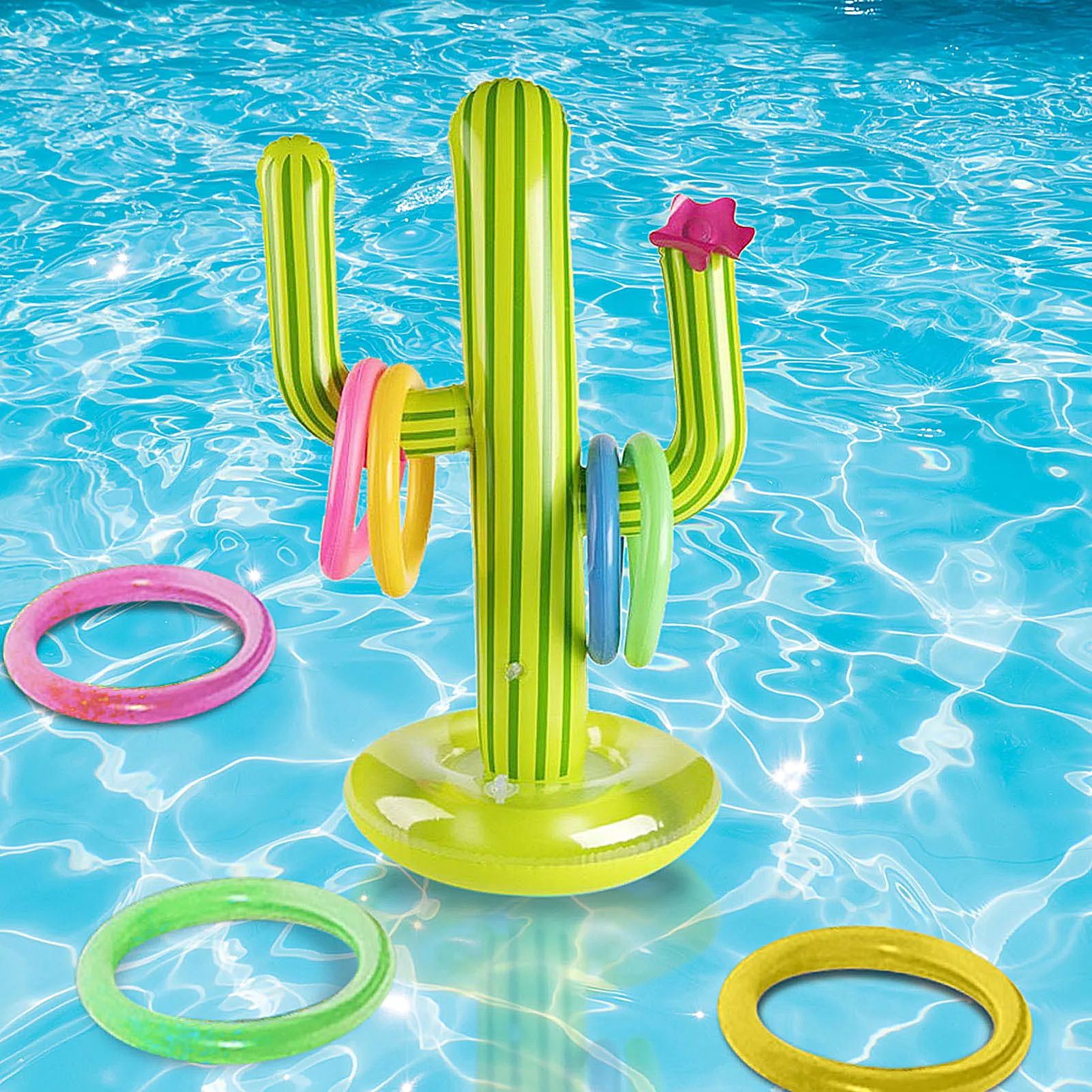 

Outdoor Swimming Pool New PVC Inflatable Cactus Ring Toss Game Set Floating Pool Toys Beach Party Supplies Party Ice Bar Travel