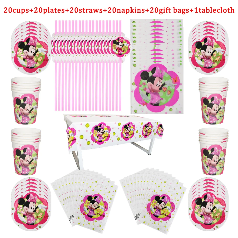 

Minnie Mouse Kids Birthday Decoration Girls Cup Plate Straws Napkin Tablecloth 101/60Pcs Baby Shower Party High Quality