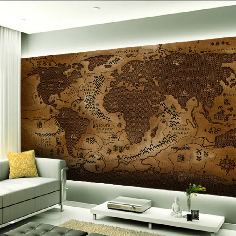 Ретро Ностальгия карта мира настенная бумага 3D Отель Ресторан Бар промышленный