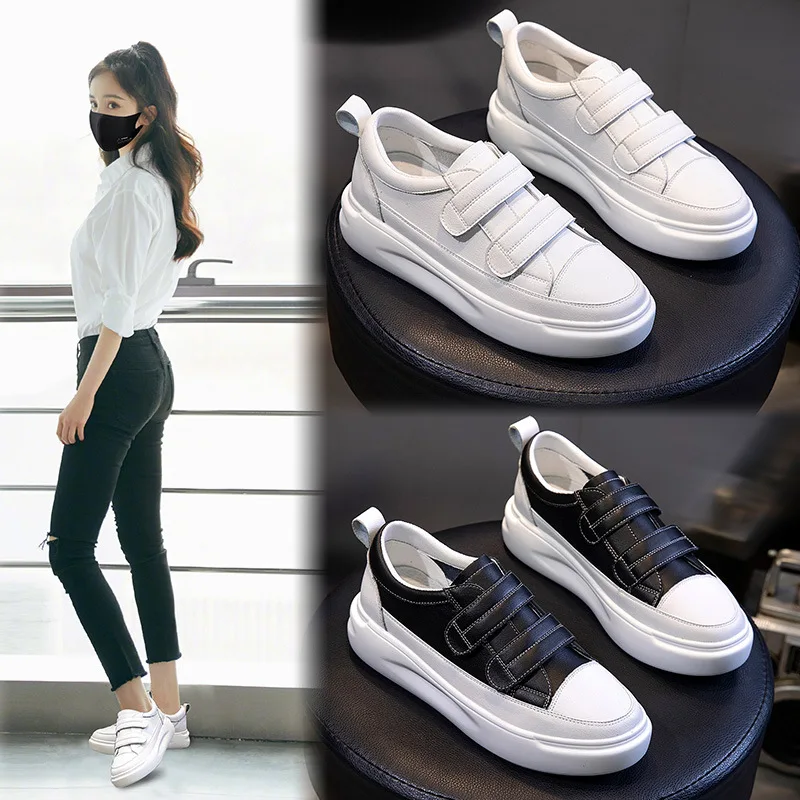 Туфли женские кожаные на липучке удобная обувь для ходьбы белые кроссовки лоферы
