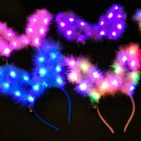 plush ear led christmas headband artificial feather luminous glowing hairband holiday party gift light up headwear prop supplies