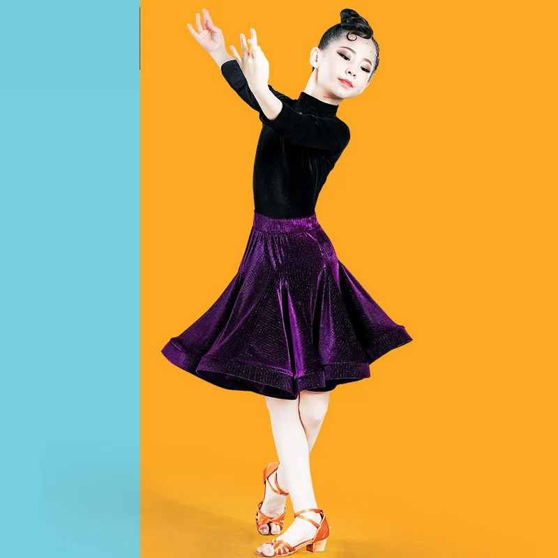 

Girls Latin Dance Costumes Children'S Velvet Dress Ballroom Salsa Latino Competition Costume Suit Tops+Skirt 2 Pieces DWY2840