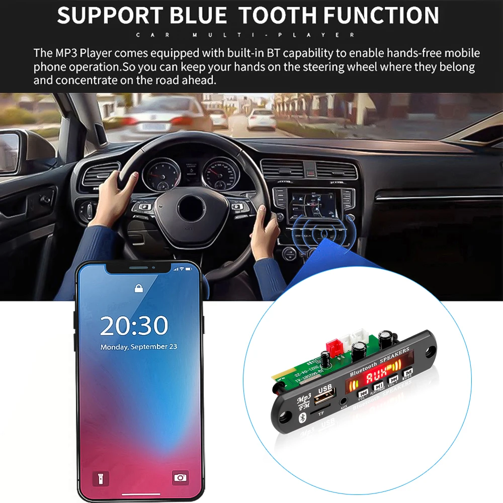 Автомобильный MP3-плеер Bluetooth V5.0 USB-модуль записи FM-радио динамик | Электроника