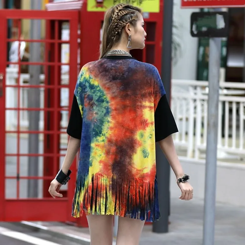 

Womens 2021 Summer New Fashion Loose High Street Tassel Letter O-Neck Short Sleeve Mixed Colors Korean Style Casual T-Shirts