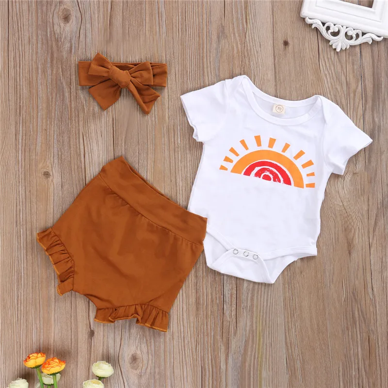 

Newborn Baby Clothes 2Pcs Summer Short Sleeve Bodysuit Top High Waist Ruffles Shorts Baby Boy Girl Summer Clothes Cotton Outfits