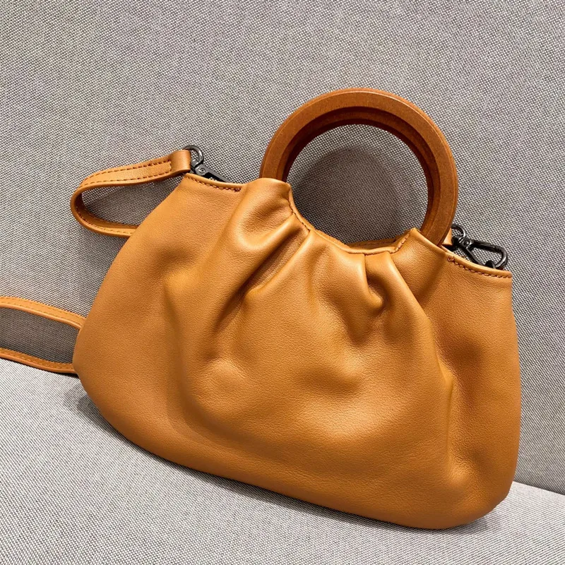 

Женские сумки, модные сумки из натуральной кожи с деревянной ручкой, винтажные сумки через плечо из натуральной кожи, женские повседневные ...