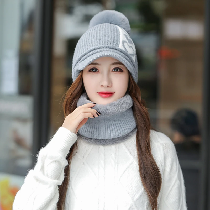 Windproof Hats Women's Scarf Set Winter And Scarves 2-piece Fashion Knitted Cold-proof Warm Outdoor Riding | Аксессуары для