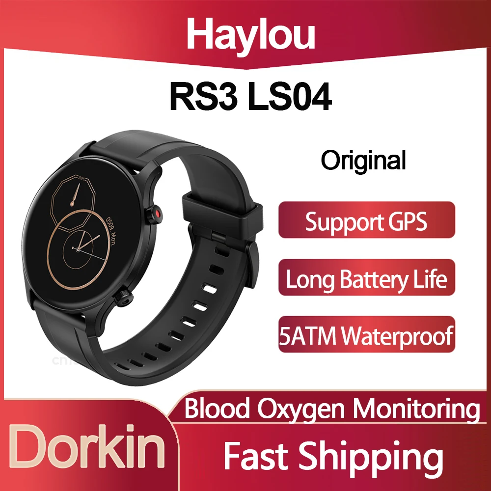 Original Haylou RS3 LS04 Smart Watch Blood Oxygen 1.2inch AMOLED Screen GPS 5ATM Waterproof Heart Rate Monitor Sport Android iOS