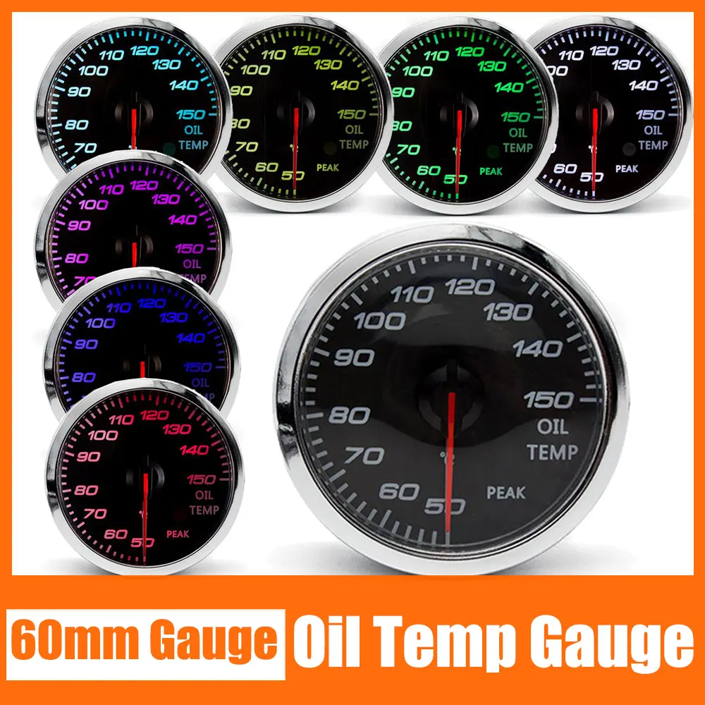 

60mm Oil Temperature Gauge 50-150 Degree Universal LED Light Oil Temp Meter 7 Colors Backlight For Racing Car Truck 12V
