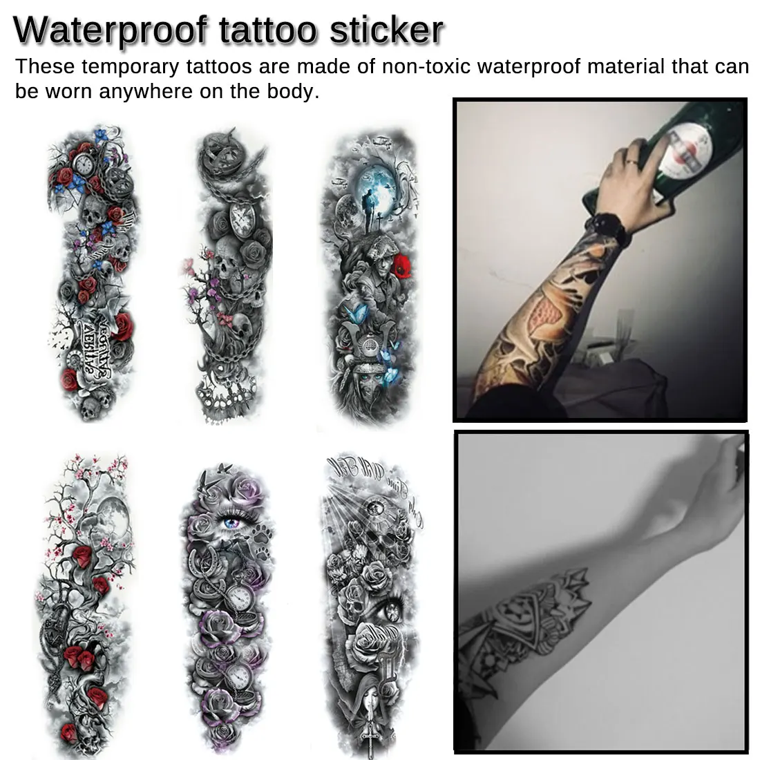 

Full Arm Tattoo Sticker Waterproof Totem Geometric Leg Arm Sleeve Temporary Tattoo Sticker Lion Wolf Tiger Skull Tattoo Sticker
