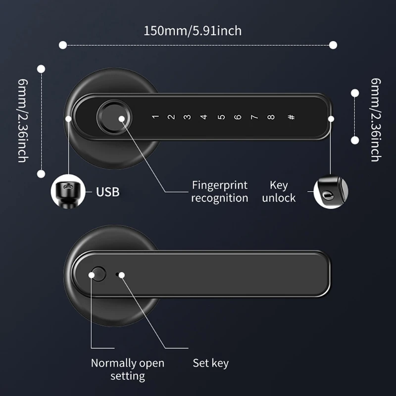 

Touch Screen Smart Keyless Door Lock Black Digital Single Fingerprint Door Lock
