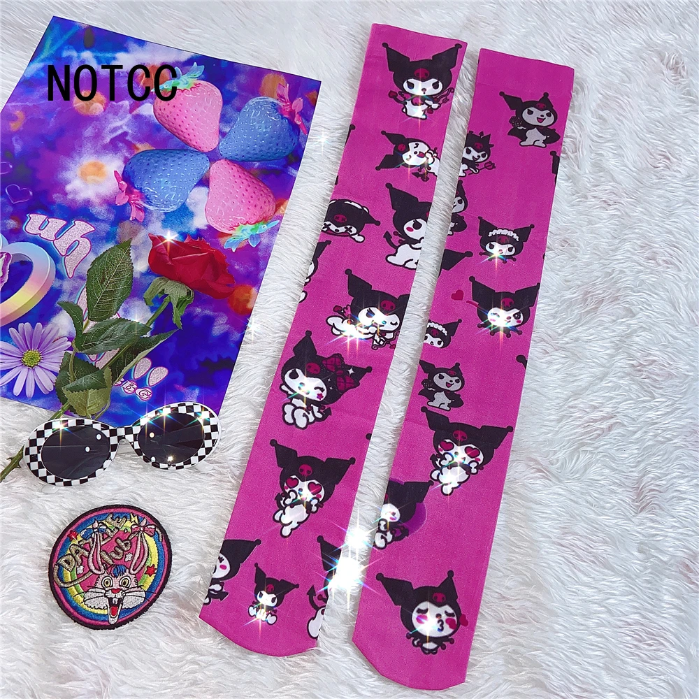

NOTCC Long Socks Women Pink Purple Stockings Anime Cartoon Print Lotita Y2k Thigh High Socks Good Quality